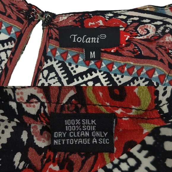 Tolani Mini Dress Tunic Top Womens Size M Sleeveless Floral Boho Sleeveless Silk - Picture 9 of 9